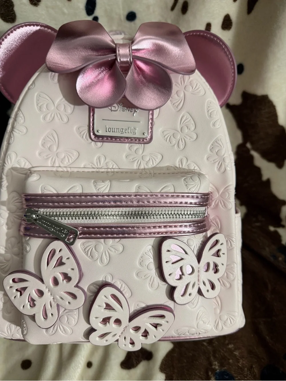 Loungefly White and Metallic Pink Butterfly Mini Backpack